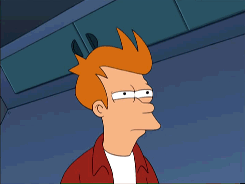Cena do personagem Fry, da série Futurama, apertando os olhos, representando a visão no marketing sensorial