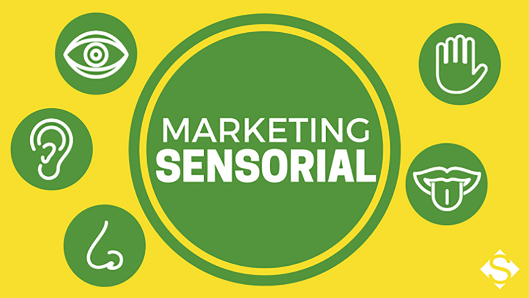 Montagem com representações dos cinco sentidos e o marketing sensorial